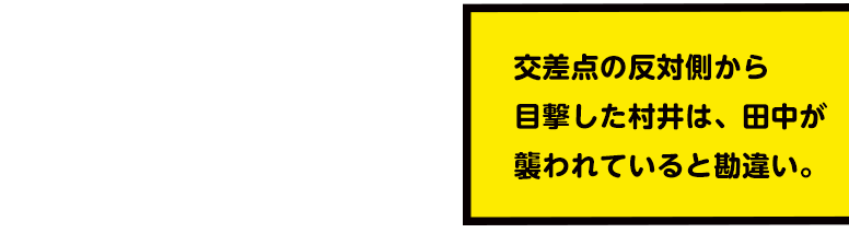 交差点の反対側から目撃した村井は、田中が襲われていると勘違い。