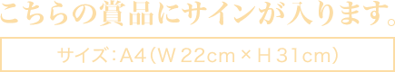 こちらの賞品にサインが入ります。サイズ:A4(w22cm×H31cm)